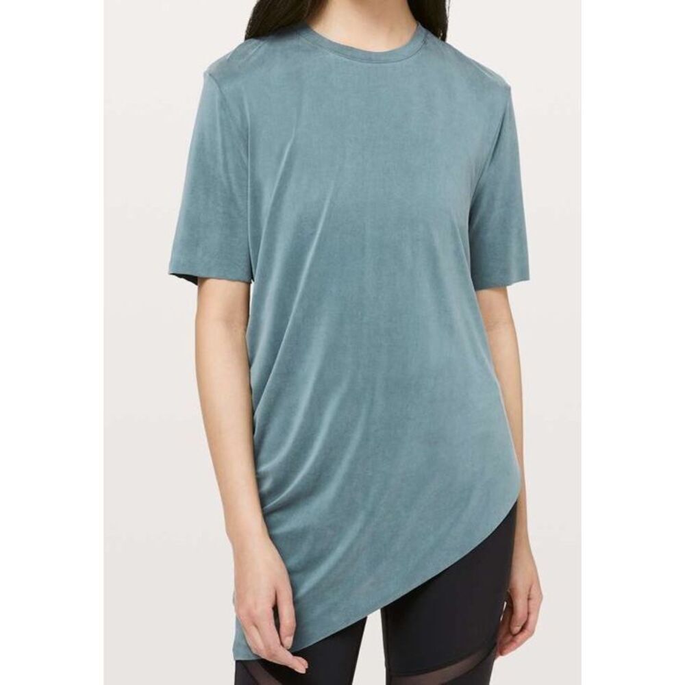 Lululemon Lab Flutter Asymmetrical Short Sleeve  Mystic Green T SHIRT TOP sz 10